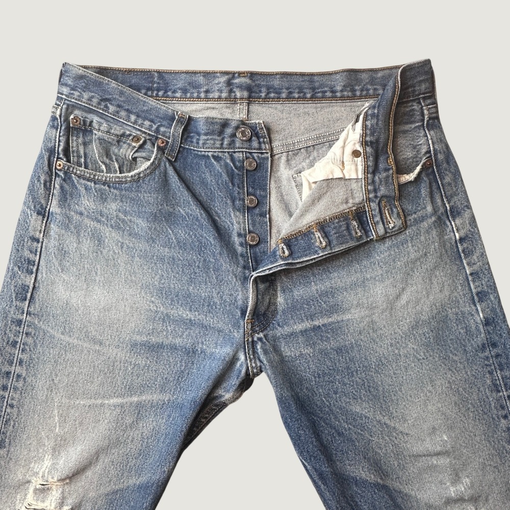 Vintage Levi's 501 Jeans Mens 34x28 Straight Leg Blue Distressed Button Fly